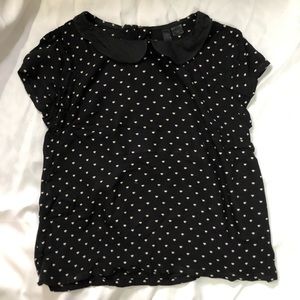 Heart Poke-a-dot Black Top Blouse Girl’s Kids Size 2 Short Sleeves